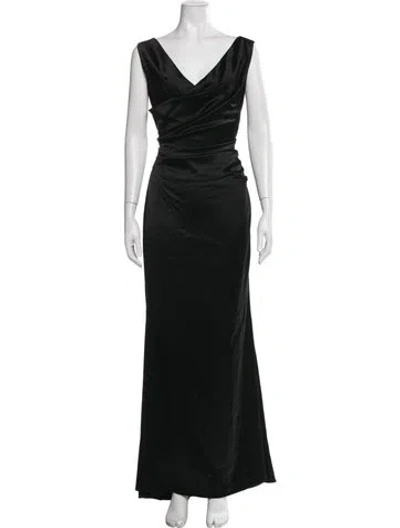 Pre-owned Talbot Runhof V-neck Long Dress In Black