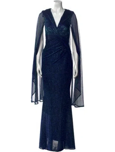 Pre-owned Talbot Runhof V-neck Long Dress In Blue