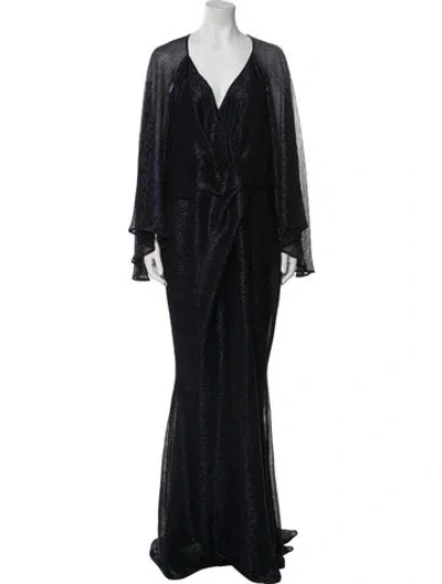 Pre-owned Talbot Runhof V-neck Long Dress In Blue