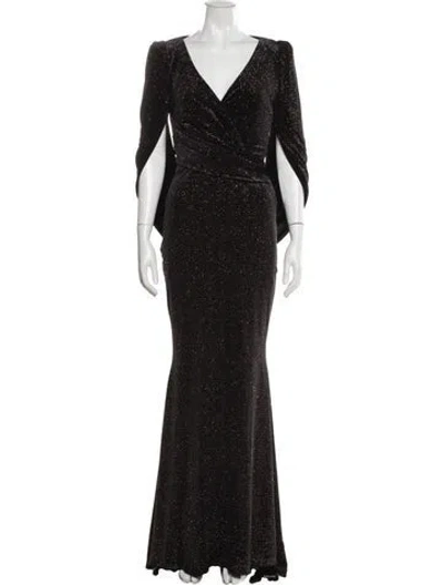 Pre-owned Talbot Runhof V-neck Long Dress In Blue