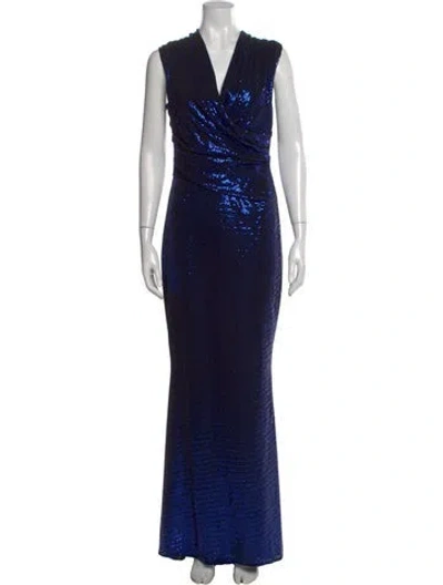Pre-owned Talbot Runhof V-neck Long Dress In Blue