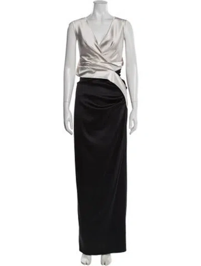 Pre-owned Talbot Runhof V-neck Long Dress In Blue