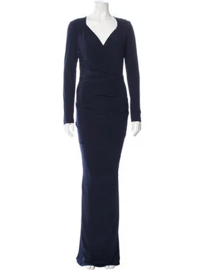 Pre-owned Talbot Runhof V-neck Long Dress In Blue