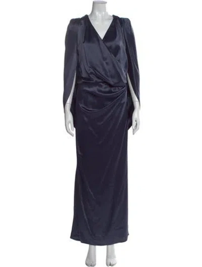 Pre-owned Talbot Runhof V-neck Long Dress In Blue