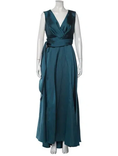 Pre-owned Talbot Runhof V-neck Long Dress In Blue