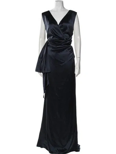 Pre-owned Talbot Runhof V-neck Long Dress In Blue