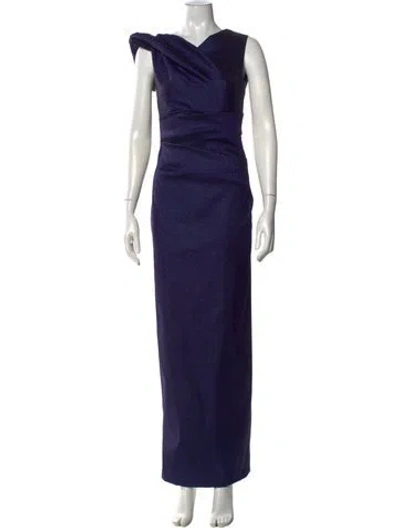 Pre-owned Talbot Runhof V-neck Long Dress In Blue