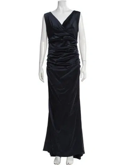 Pre-owned Talbot Runhof V-neck Long Dress In Blue
