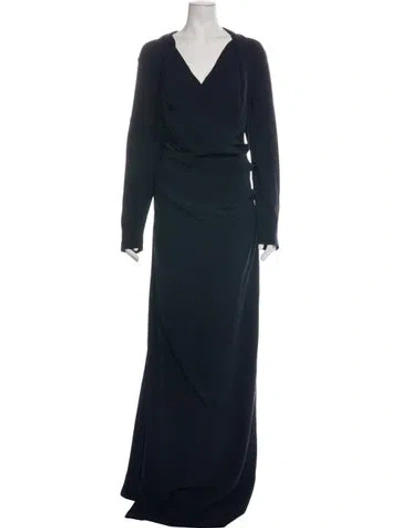 Pre-owned Talbot Runhof V-neck Long Dress In Blue