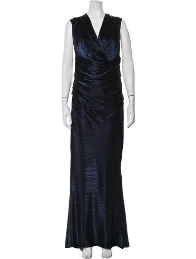 Pre-owned Talbot Runhof V-neck Long Dress In Blue