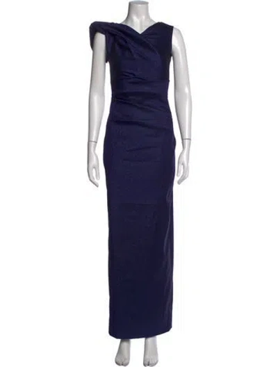 Pre-owned Talbot Runhof V-neck Long Dress In Blue