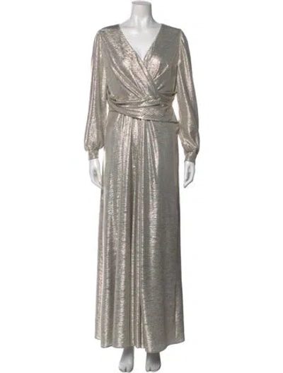 Pre-owned Talbot Runhof V-neck Long Dress In Gray