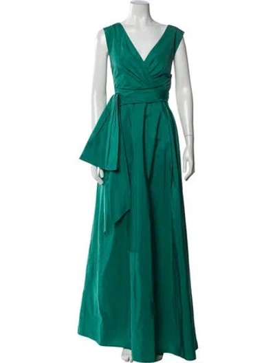 Pre-owned Talbot Runhof V-neck Long Dress In Green