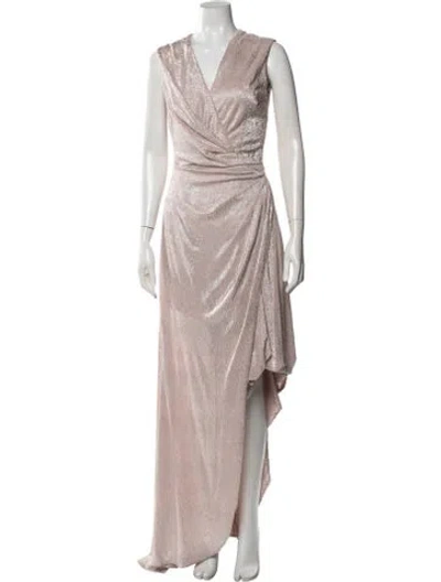 Pre-owned Talbot Runhof V-neck Long Dress In Metallic/pink