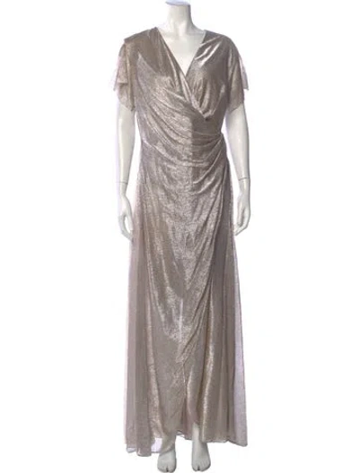 Pre-owned Talbot Runhof V-neck Long Dress In Metallic/pink
