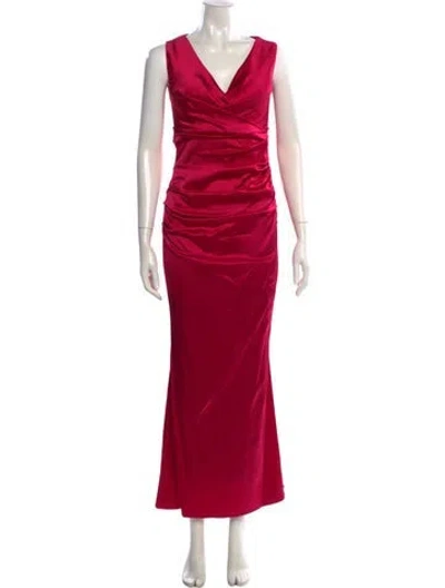 Pre-owned Talbot Runhof V-neck Long Dress In Pink