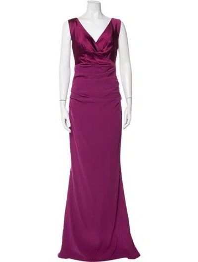 Pre-owned Talbot Runhof V-neck Long Dress In Purple