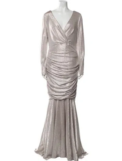Pre-owned Talbot Runhof V-neck Long Dress In Silver
