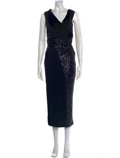 Pre-owned Talbot Runhof V-neck Long Dress W/ Tags In Black