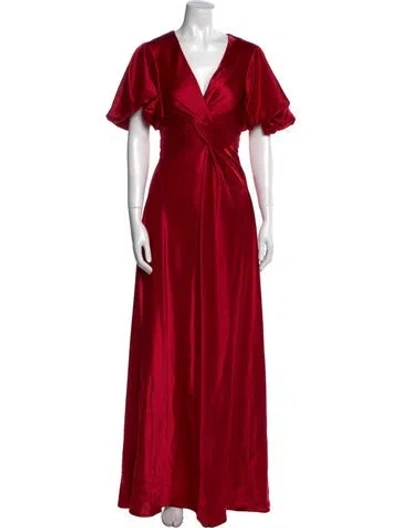 Pre-owned Talbot Runhof V-neck Long Dress W/ Tags In Red