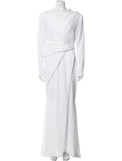 Pre-owned Talbot Runhof V-neck Long Dress In White