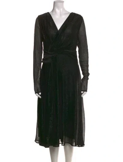 Pre-owned Talbot Runhof V-neck Midi Length Dress In Black
