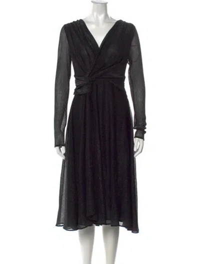 Pre-owned Talbot Runhof V-neck Midi Length Dress In Black