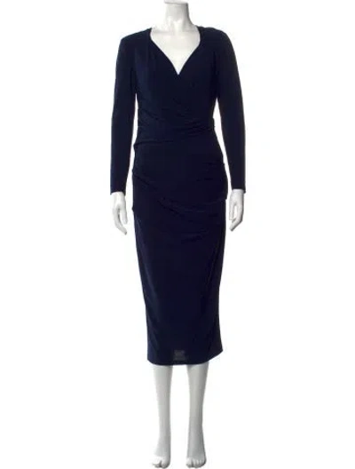 Pre-owned Talbot Runhof V-neck Midi Length Dress In Black