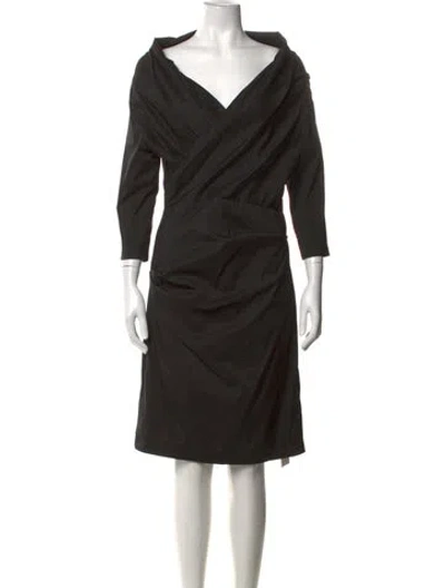 Pre-owned Talbot Runhof V-neck Midi Length Dress In Black