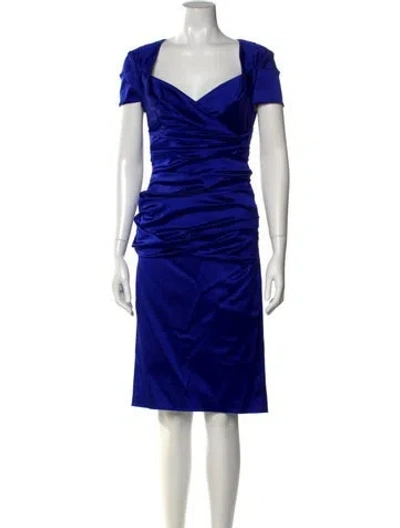 Pre-owned Talbot Runhof V-neck Midi Length Dress In Blue