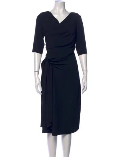Pre-owned Talbot Runhof V-neck Midi Length Dress In Blue