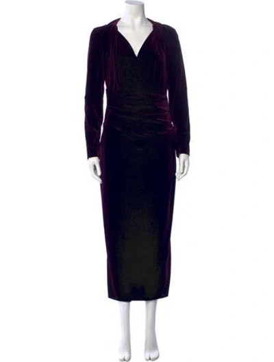 Pre-owned Talbot Runhof V-neck Midi Length Dress In Blue