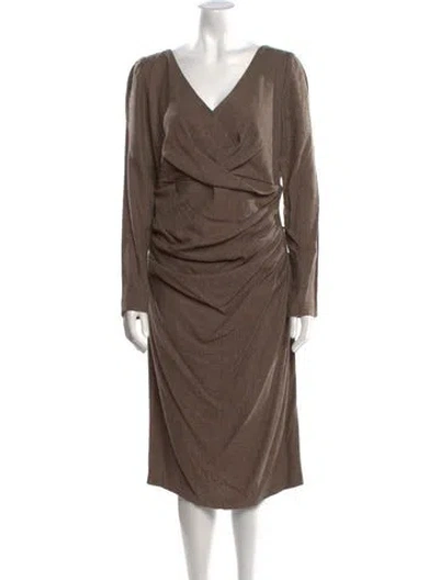 Pre-owned Talbot Runhof V-neck Midi Length Dress In Brown