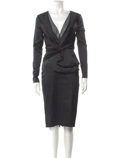 Pre-owned Talbot Runhof V-neck Midi Length Dress In Gray