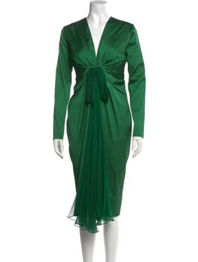Pre-owned Talbot Runhof V-neck Midi Length Dress In Green