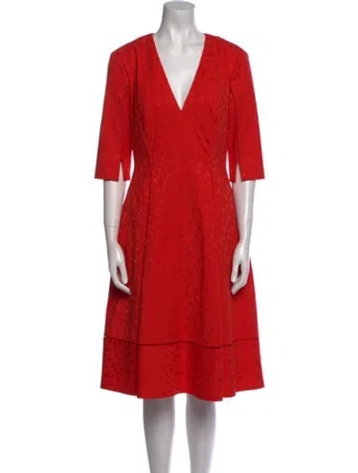 Pre-owned Talbot Runhof V-neck Midi Length Dress In Red