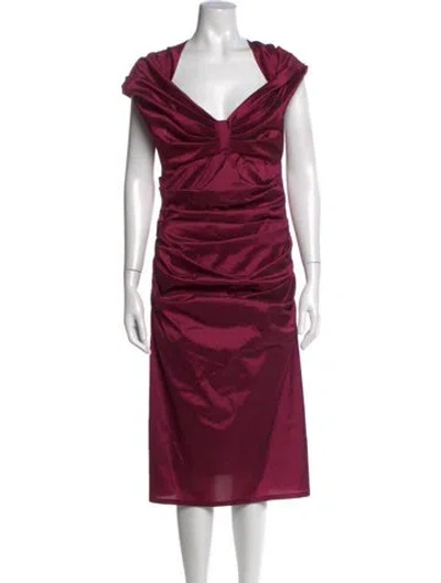Pre-owned Talbot Runhof V-neck Midi Length Dress In Red