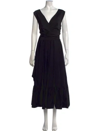 Pre-owned Talbot Runhof V-neck Midi Length Dress W/ Tags In Black