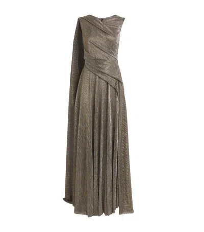 Talbot Runhof Voile Cape Gown In Gold