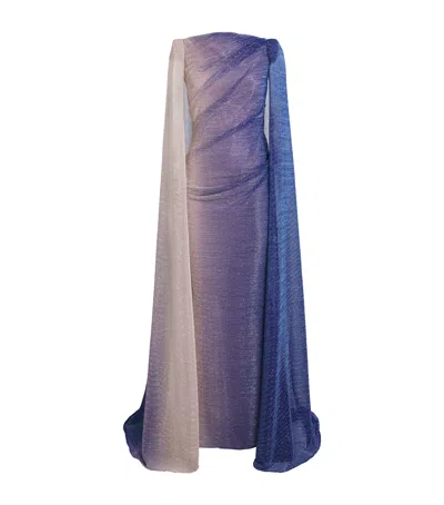 Talbot Runhof Voile Cape Maxi Dress In Beige