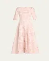 Talbot Runhof Waterlily Organza Jacquard Midi Dress In Marble Rose