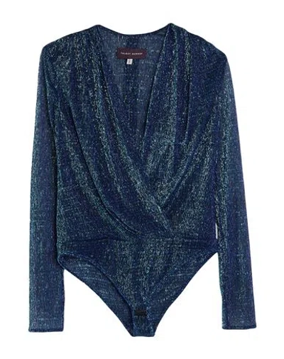 Talbot Runhof Woman Bodysuit Midnight Blue Size 12 Polyester, Metal