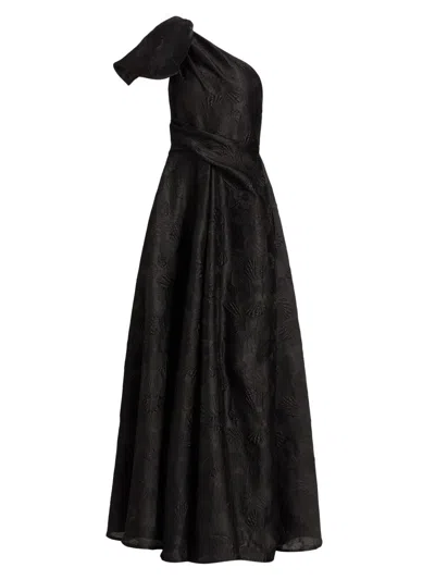 Talbot Runhof Women's Anemone Jacquard One-shoulder Gown In Black