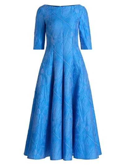 Talbot Runhof Women's Brocade Boatneck Tea-length Dress In Blue