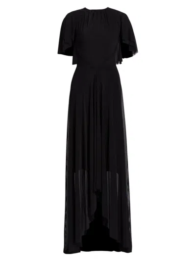 Talbot Runhof Women's Capelet-sleeve Stretch Tulle Gown In Black