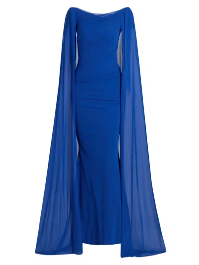 Talbot Runhof Women's Chiffon Cape-sleeve Sheath Gown In Blue