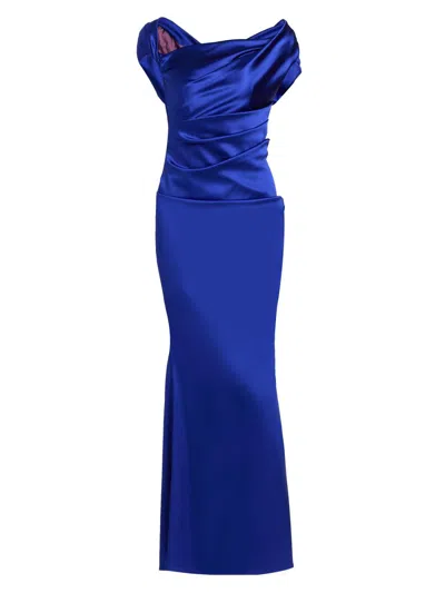 Talbot Runhof Women's Draped Satin Asymmetric Sheath Gown In Blue