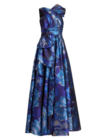 Talbot Runhof Women's Floral Jacquard Sleeveless Gown In Blue
