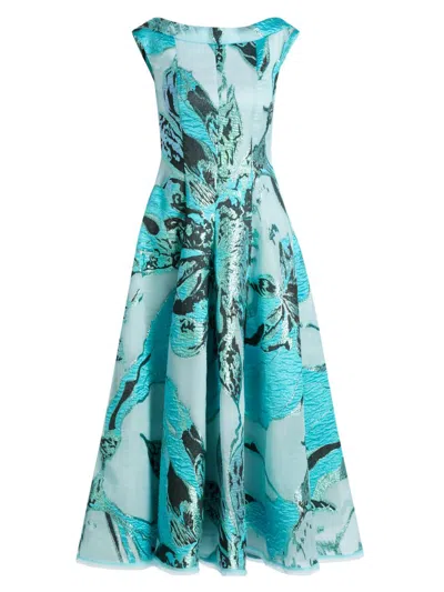 Talbot Runhof Women's Floral Jacquard Tea-length Dress In Blue
