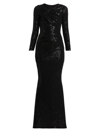 Talbot Runhof Women's Foil Jersey Long-sleeve Gown In Black